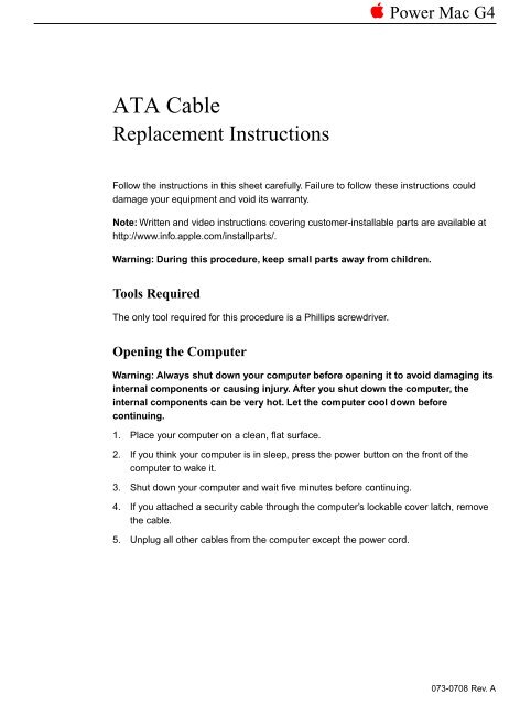 Apple Power Mac G4 (Mirrored Drive Doors; FireWire 800) - ATA Cable Replacement Instructions - Power Mac G4 (Mirrored Drive Doors; FireWire 800) - ATA Cable Replacement Instructions