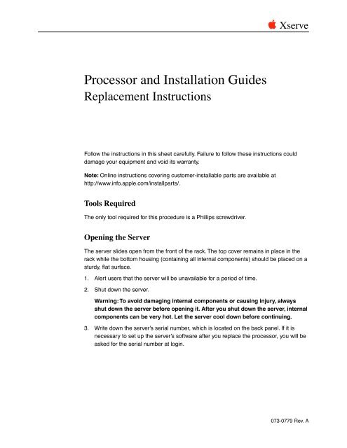 Apple Xserve (Slot Load) - Processor and Installation Guides - Replacement Instructions - Xserve (Slot Load) - Processor and Installation Guides - Replacement Instructions