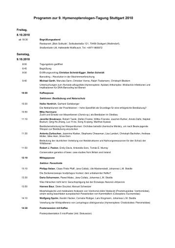 Programm zur 9. Hymenopterologen-Tagung Stuttgart 2010