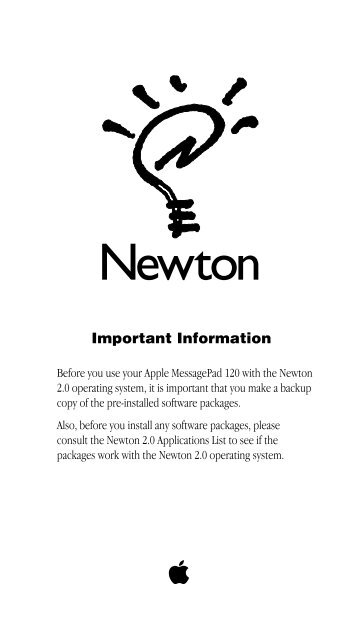 Apple Newton MessagePad 120 - important Information - Newton MessagePad 120 - important Information