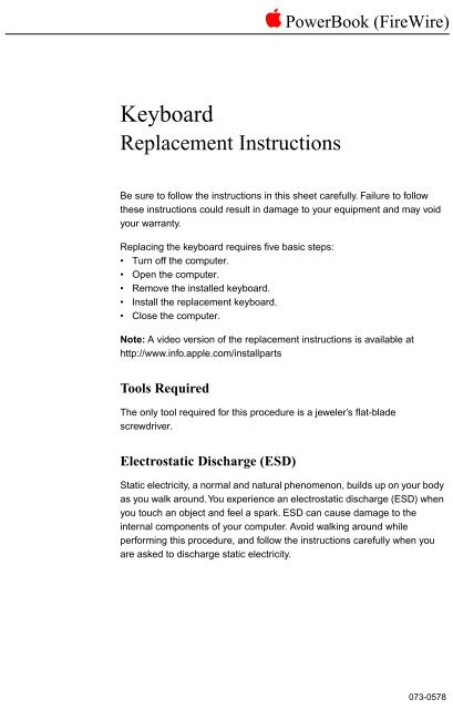 Apple PowerBook (Fire Wire) - Keyboard Replacement Instructions - PowerBook (Fire Wire) - Keyboard Replacement Instructions