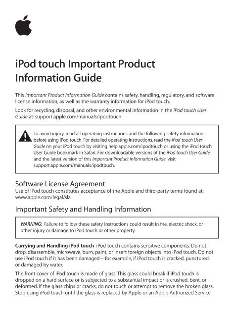 Apple iPod touch (with iOS 5.0 Software) - Important Product Information and Safety Guide - iPod touch (with iOS 5.0 Software) - Important Product Information and Safety Guide