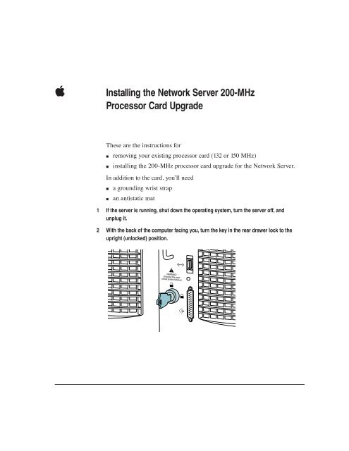 Apple Installing the Network Server 200-MHz Processor Card Upgrade - Installing the Network Server 200-MHz Processor Card Upgrade