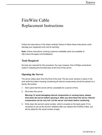 Apple Xserve (original) - Firewire Cable Replacement Instructions - Xserve (original) - Firewire Cable Replacement Instructions