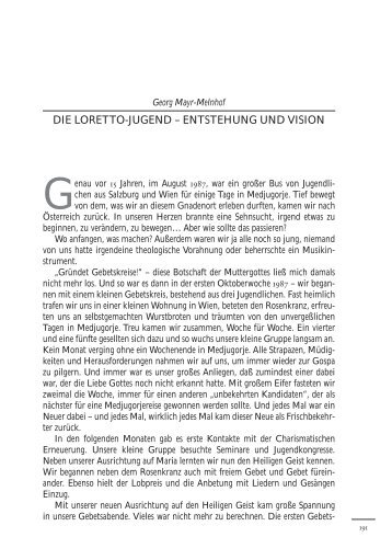 DIE LORETTO-JUGEND – ENTSTEHUNG UND VISION