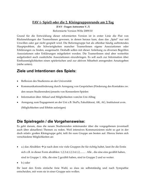 Ziele und Intentionen des Spiels - EB 104 - TU Berlin