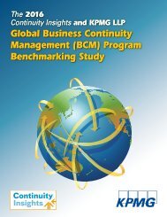 Global Business Continuity Management (BCM) Program Benchmarking Study