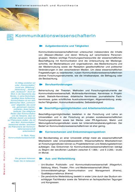 Jobs mit Zukunft, Medien, Kultur, Unterhaltung - Arbeitsmarktservice ...