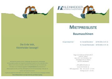 MIETPREISLISTE Baumaschinen - Kleinheider