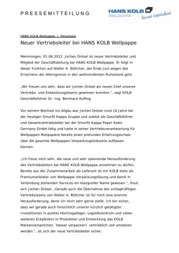 PRESSEMITTEILUNG Neuer Vertriebsleiter bei HANS KOLB ...