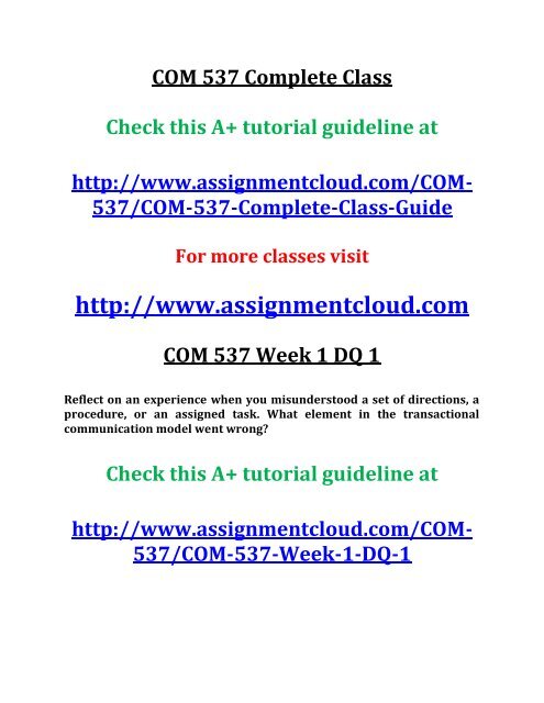 COM 537 Complete Class