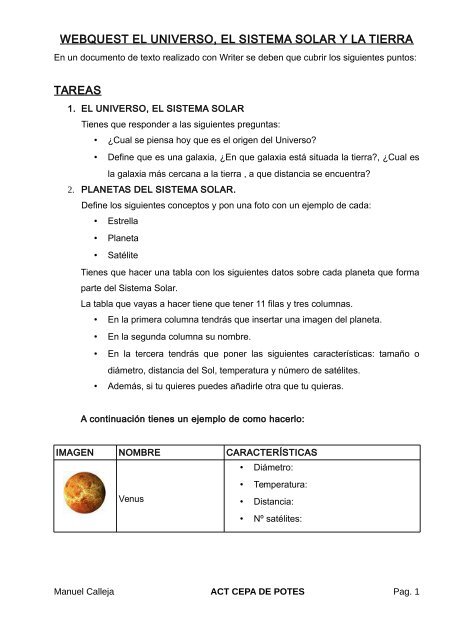 Webquest Universo, Sistema Solar, la Tierra