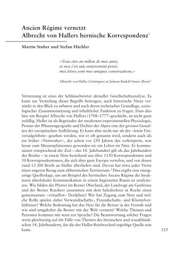 Ancien Régime vernetzt - Berner Zeitschrift für Geschichte