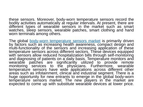 Body-Worn Temperature Sensors Market 2020 : Analysis and Information for Every Aspact of the Industry