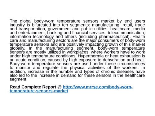 Body-Worn Temperature Sensors Market 2020 : Analysis and Information for Every Aspact of the Industry