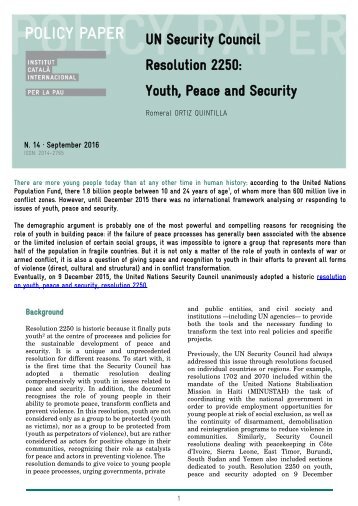 UN Security Council Resolution 2250 Youth Peace and Security