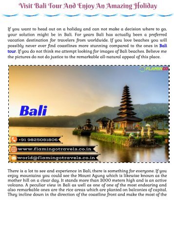 Visit Bali Tour and enjoy an amazing holiday with Flamingo 