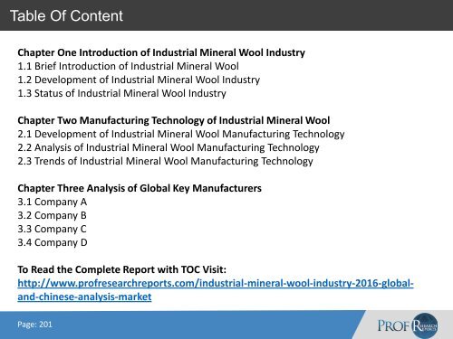 INDUSTRIAL MINERAL WOOL INDUSTRY REPORT