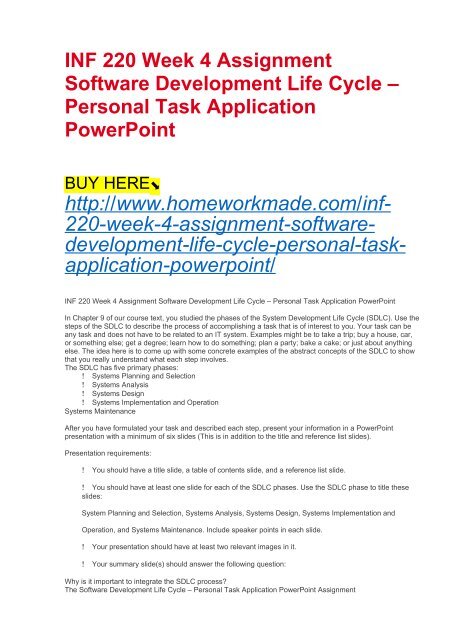 Inf 2 Week 4 Assignment Software Development Life Cycle Personal Task Application Powerpoint