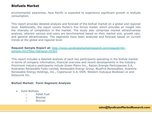 Biofuels Market: Segments, Opportunity, Growth and Forecast By End-use Industry 2015-2020