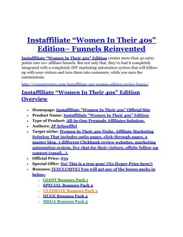 Instaffiliate 40s Women Edition Review-(Free) bonus and discount