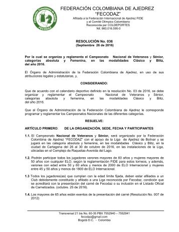 FEDERACIÓN COLOMBIANA DE AJEDREZ “FECODAZ”