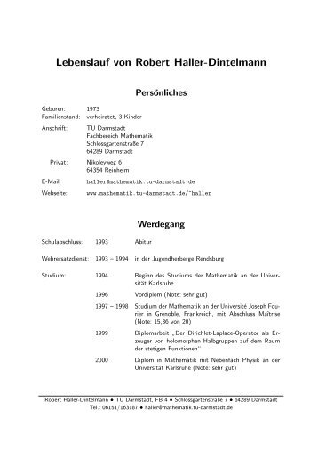 Lebenslauf von Robert Haller-Dintelmann - Fachbereich Mathematik ...