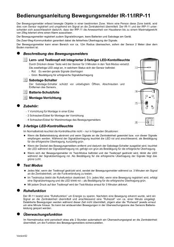 Bedienungsanleitung Bewegungsmelder IR-11/IRP ... - Swissloxx.com