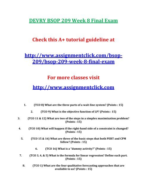 DEVRY BSOP 209 Week 8 Final Exam