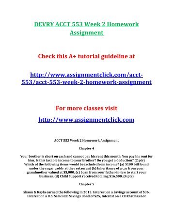 DEVRY ACCT 553 Week 2 Homework Assignment