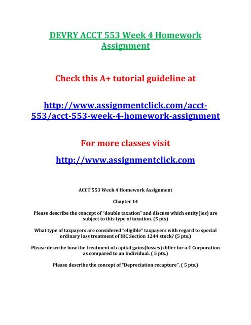 DEVRY ACCT 553 Week 4 Homework Assignment