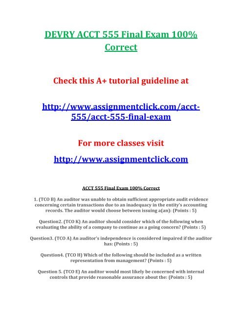 DEVRY ACCT 555 Final Exam 100