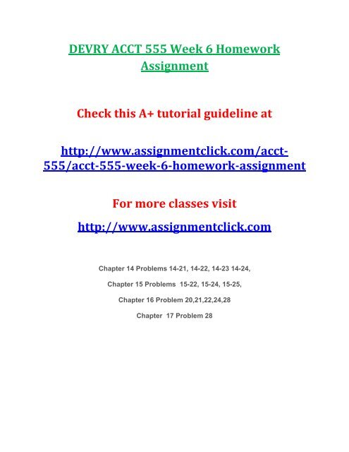 DEVRY ACCT 555 Week 6 Homework Assignment