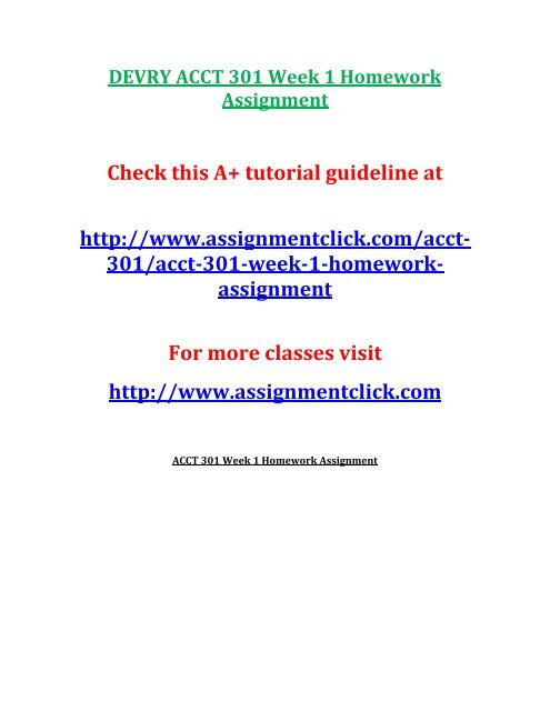 DEVRY ACCT 301 Week 1 Homework Assignment