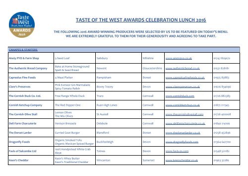 TASTE OF THE WEST AWARDS CELEBRATION LUNCH 2016