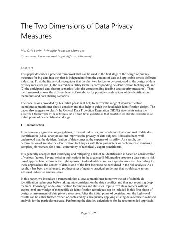 The Two Dimensions of Data Privacy Measures