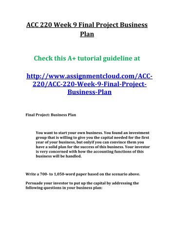 ACC 220 Week 9 Final Project Business Plan