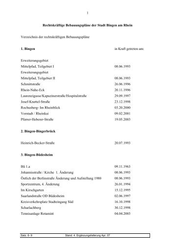 06-09 Rechtskräftige Bebauungspläne der Stadt ... - Bingen am Rhein