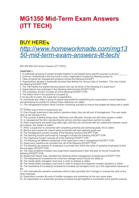 MG1350 Mid-Term Exam Answers (ITT TECH)