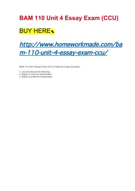 BAM 110 Unit 4 Essay Exam (CCU)