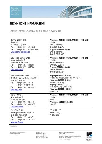 RENOLIT EXOFOL MX Schutzfolien