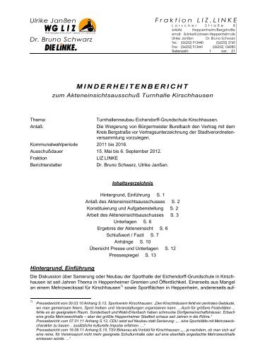 Minderheitenbericht Turnhalle Kirschhausen - WG LIZ