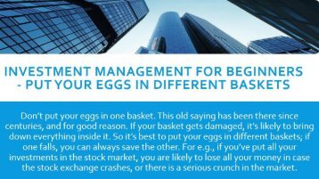 Investment Management for Beginners - Put Your Eggs in Different Baskets 