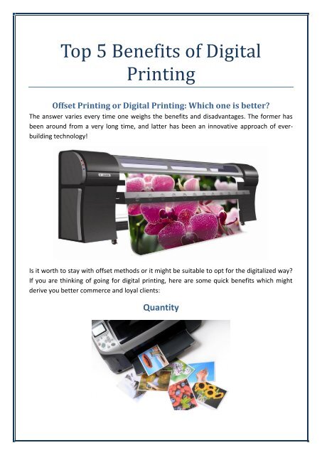 Top 5 benefits of digital printing