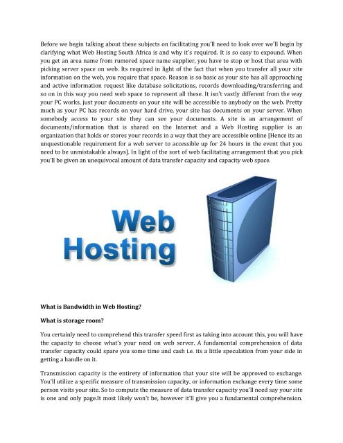 Web Hosting South Africa Types and How to the Choose Best Hosting Service For Your Business