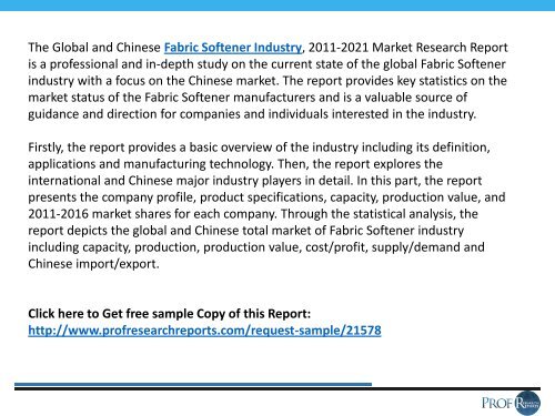 FABRIC SOFTENER INDUSTRY REPORT