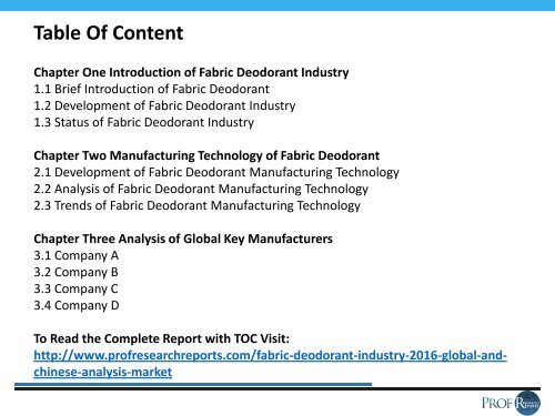 FABRIC DEODORANT INDUSTRY REPORT