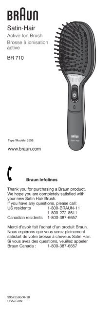 Braun SB1, BR710, BR730, BR750 - BR710, Active Ion Brush, Satin Hair Manual (USA, CDN) Braun SB1, BR710, BR730, BR750 - BR710, Active Ion Brush, Satin Hair Manual (USA, CDN)