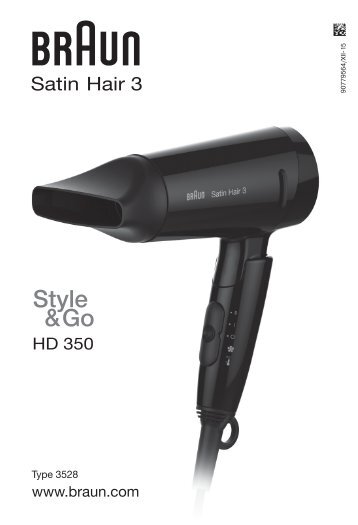 Braun HD350 - HD 350,  Style&Go,  Satin Hair 3 Manual (DE, UK, FR, ES, PT, IT, NL, DK, NO, SE, FI, PL, CZ, SK, HR, SL, HU, TR, RO, MD, GR, BG, RU, UA, ARAB)