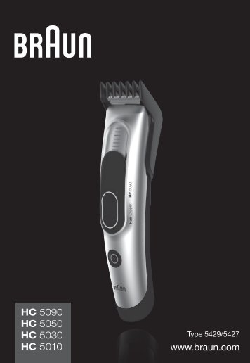 Braun HairClipper, HC 5090 - HC5090,  HC5050,  HC5030,  HC5010 Manual (DE, UK, FR, ES, PT, IT, NL, DK, NO, SE, FI, TR, GR)